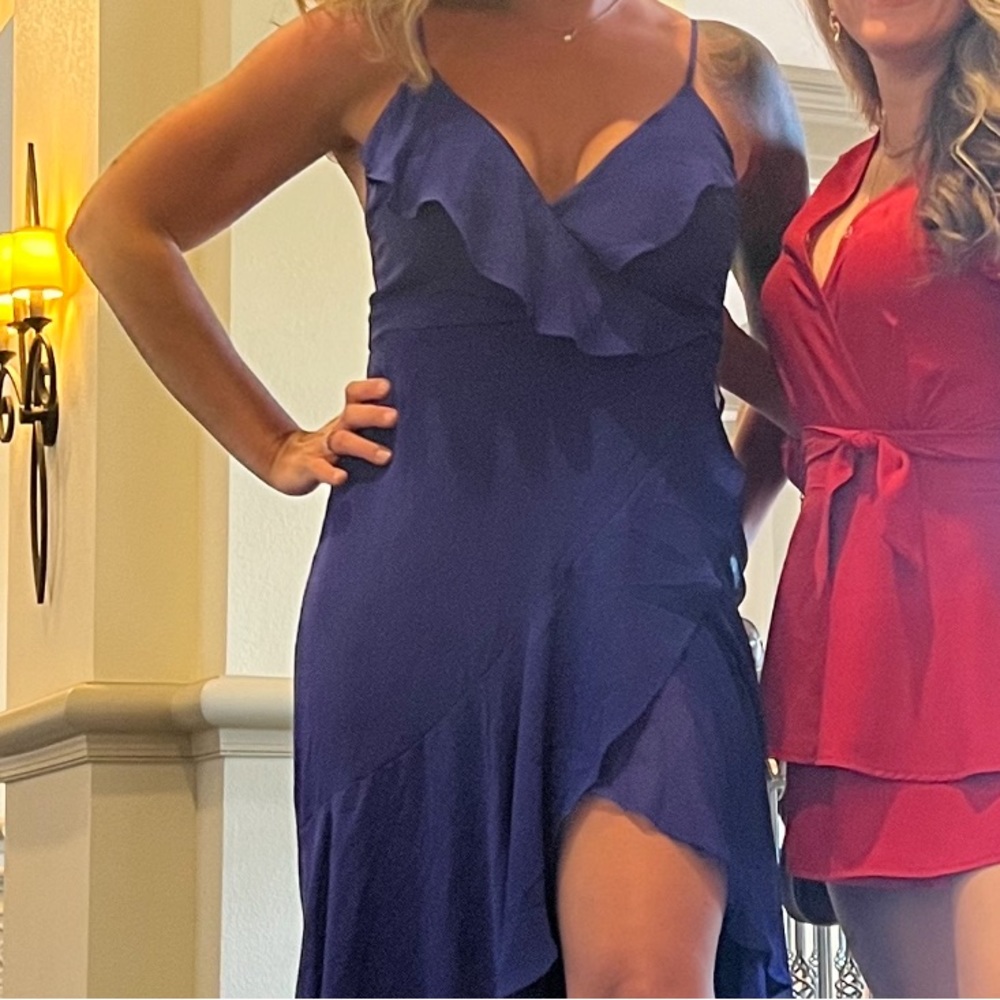 1. STATE woman’s size medium blue 3/4 tiered ruffle hem dress EUC